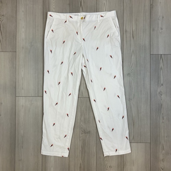 Talbots Womens Pants White Parrot Print Embroidered Relaxed Chino Sz 16 - Picture 1 of 10